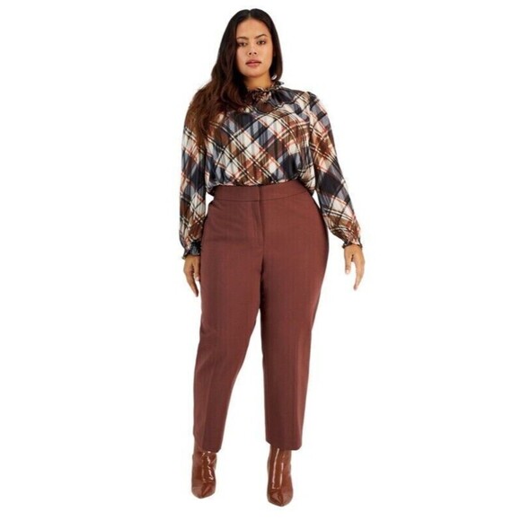 Bar III Women's Plus Size Compression Pull-On Dress Pants Gaucho Brown, 16W - Picture 1 of 6